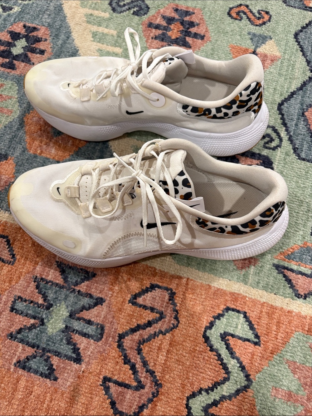 Nike Women's Cream Running Sneakers with Leopard Accent